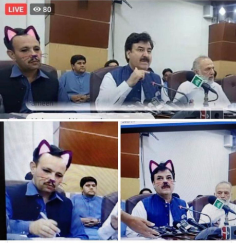 Pakistan’s local government press conference was broadcast live forgot to turn off the filter The Minister of Information changed to "cat face".jpg
