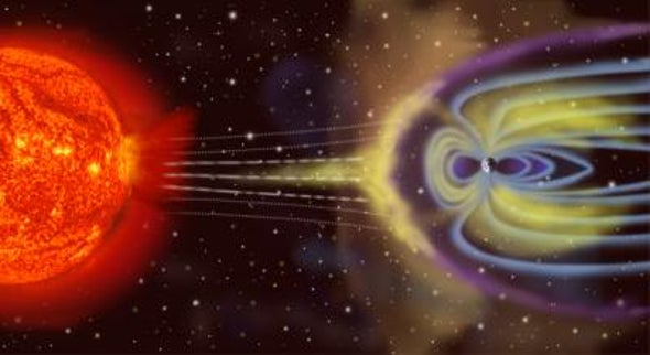 太阳日冕层将放射出大量带电粒子流击中地球磁场.jpg